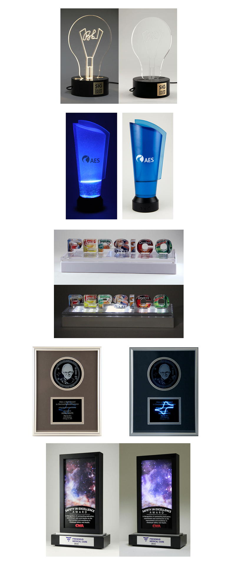Custom Lighted elements or awards