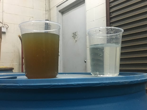 Before and after water treatment process 